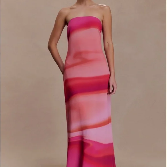Meshki Amaya Strapless Chiffon Maxi Dress - Pink Sunset Print - Picture 5 of 8